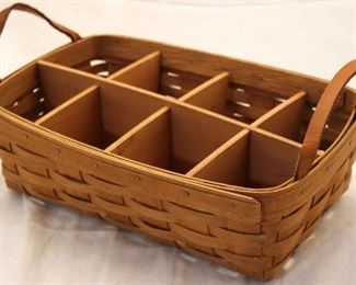 5075 - 1990 Longaberger Pantry Basket w/ wood dividers and leather handles 4 1/2 x 14 x 9 1/2