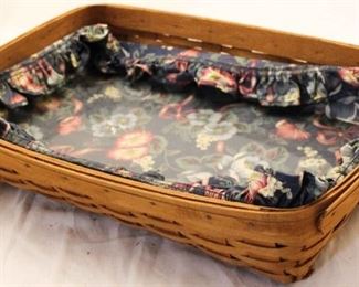 5077 - 1992 Longaberger Hostess Serving Tray Basket with floral liner & hard plastic protector/tray 4 x 20 x 14 1/2