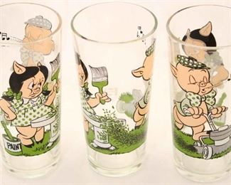 5167 - 3 Mr & Mrs Porky Pig Glasses 1976 by Pepsi
