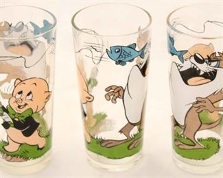 5174 - 3 Tazmanian Devil & Porky Pig Glasses 1976 Pepsi