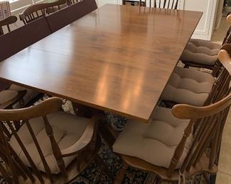Heywood Wakefield Dining Room Table w 3 Leaves, 8 Chairs and Hutch