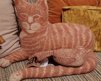 Vintage Dustyn Schear Cat pillow and small bird pillow