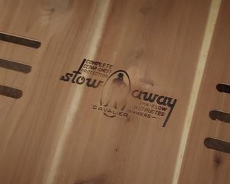Detail logo, Vintage Cavalier cedar dresser 