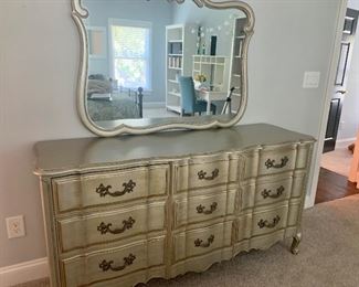 French Provencial Triple Dresser with Painted Metallic Finish