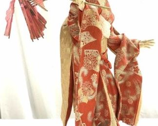 Asian Doll on Lacquered Stand Wearing Yukata
