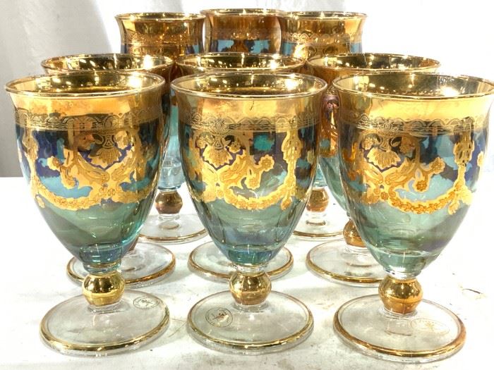 Set9 JPREZIOSI Gilt Venetian Style Glassware Italy
