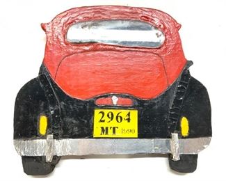 Hand Painted Wool Retro Car Wall Ornament, Sgn

