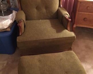 Green cloth chair & ottoman