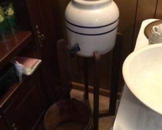 Stand & large crock with spout