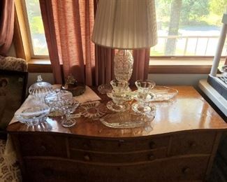 Glassware & lamp on lovely chest - living room