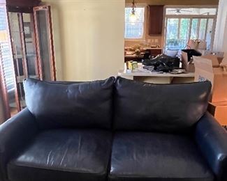 Custom built Navy leather loveseat 
