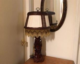 Carved Fringed Table Lamp