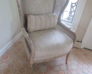 Pair of Cane Wing Fabric Chairs