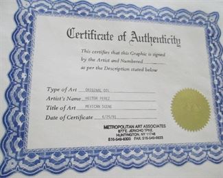 Original Oil Hector Perez With Certificate Of Authenticity Mexican Scene