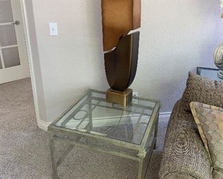 Metal and glass end table, there are two of these.