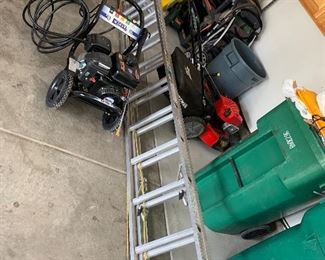 Extension ladder and power washer 
