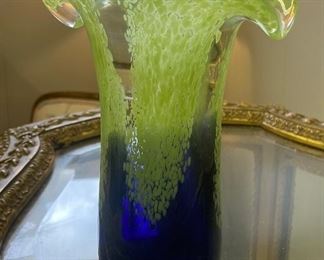 Beautiful green and purple art glass vase