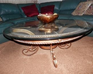 Wrought and glass coffee table