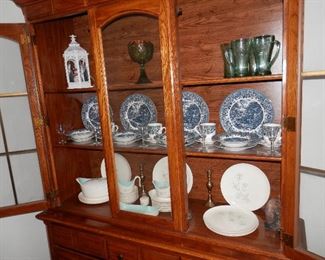 Hutch, lighted with glass shelves