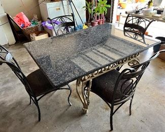 Beautiful Marble Top Iron Table & 4 Chairs 