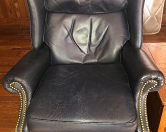 One of a Pair of Navy Blue Recliner Chairs