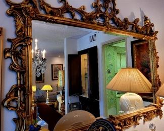 Large gilt wood carved mirror