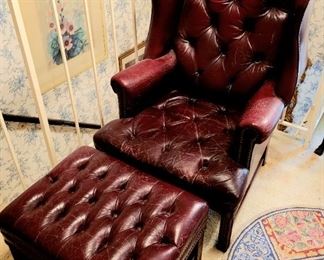 Large leather wing chair
