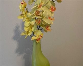 Green vase w/ yellow orchids, 16",  was $14, NOW $10
