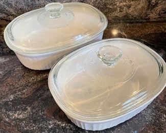 Corningware 1.5 qt baking dishes,  was $14, NOW $10.  one with slight chip was $12, NOW $8