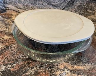 Round pyrex dish w/lid, $9