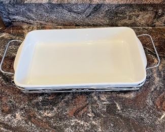 White baking dish in serving holder,   $12