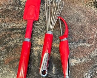 Kitchen aid Red Spatula, whisk, and peeler,  $12