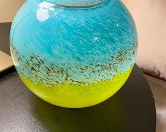 Blue green glass bowl, 7.5"H,  $15
