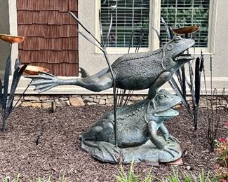 Large Bronze Frog Sculpture Fountain by Steven Bennett