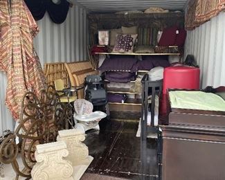 Cement Bench, Travertine and Metal Console Table with Base. Valances, Baby furniture, Twin Beds, Nadeau Queen Bed, Bedding and Pillows