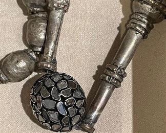 Sliced Diamond Sphere on Silver Bead Necklace 