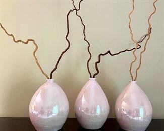 (3) Decorative Luster Vases with Twigs