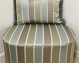 Item 148:  Striped Ottoman with Bun Feet & Matching Pillow:  $245                                                                                               Ottoman - 31"l x 25"w x 16.5"h                          