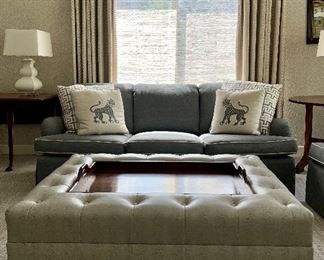 Item 1:  Designer Center Leather Ottoman with Removable Wood Serving Tray - 48"l x 36"w x 17.5"h: $485