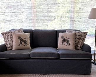 Item 2:  (2) Designer Inspired Slate Sofas with Ivory Piping - 82"l x 25.5"w x 32"h: $1095/Each