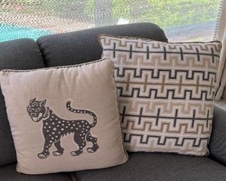 Item 4:  (2) Sets of 2 Down Pillows with Cheetahs - 18" x 18":   $125 for pair  (SOLD)                                                                                                         Item 5:  (2) Sets of 2 Zig Zag Pillows with Leather Trim - 22" x 22": $125 for pair