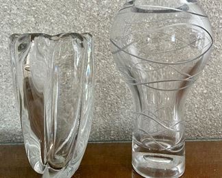 Item 28:  Orrefors Vase (left) - 8":  $42                                                                              Item 29:  Nambe Vase (right) - 9.75": $28 (SOLD)