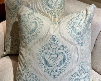 Item 78:  (2) Cream & Blue Oversized Down Pillows - 23" x 23":  $72/Each