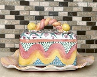 Item 84:  MacKenize Childs "King Ferry" Butter Dish: $85