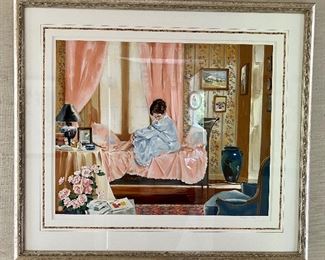 Item 92:  Signed Lithograph (Girl on Bed) 29/300 - 42.75" x 39": $225