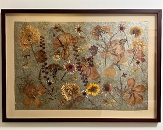 Item 115:  Framed Dried Flowers (green background) - 40.25"l x 1.5"w x 29.75"h: $145