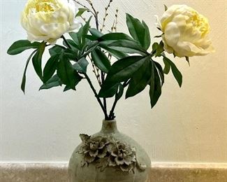 Item 129:  Pottery Vase with Faux Flowers - 10":  $42