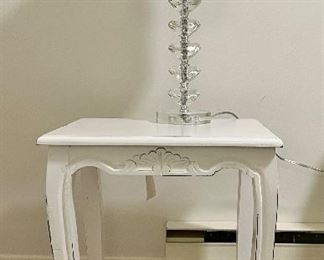 Item 131:  Stacked Ball Crystal Lamp - 24":  $95                                                              Item 132:  Painted Side Table - 18"l x 14.5"w x 19.5"h:  $42 (SOLD)