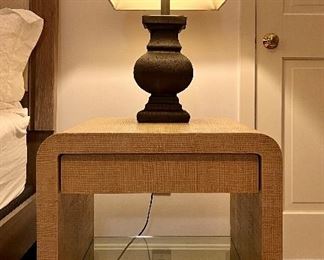 Item 137:  Beautiful Raffia Nightstand with Drawer & Glass Shelf - 24"l x 24"w x 24"h:  $445