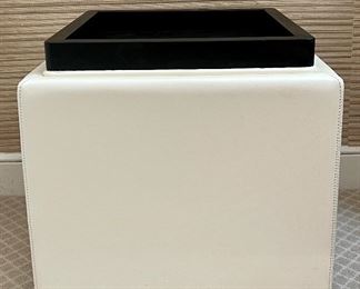 Item 185:  Crate & Barrel Leather Storage Ottoman - 18"l x 18"w x 18"h: $95